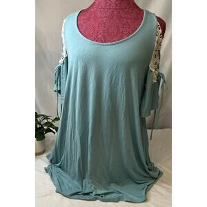 Aqua Kori America Boho‎ Crochet Lace Shoulder Tunic Size Medium